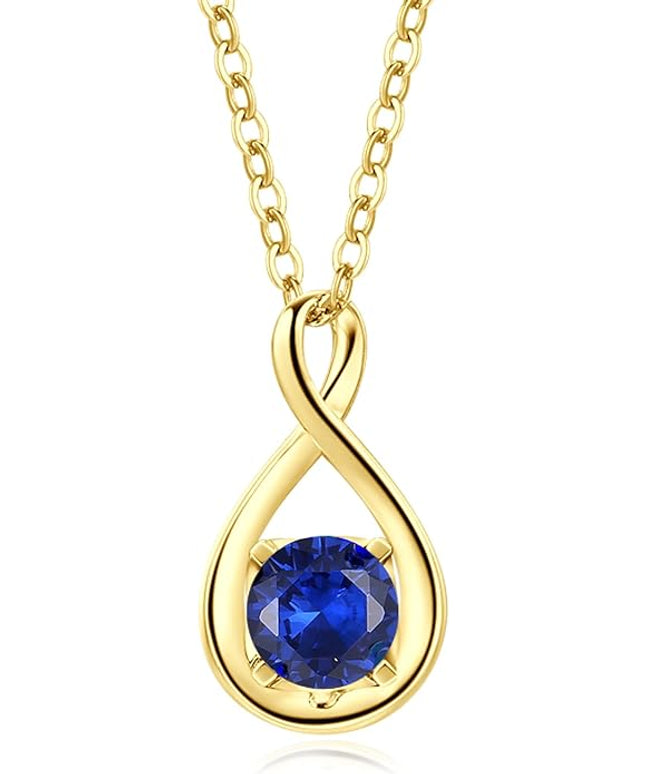FANCIME 14K Solid Gold Birthstone Pendant with Sterling Silver Chain Infinity Gemstone Necklace Fine Jewelry Anniversary Birthday Christmas Gifts for Women Wife Her