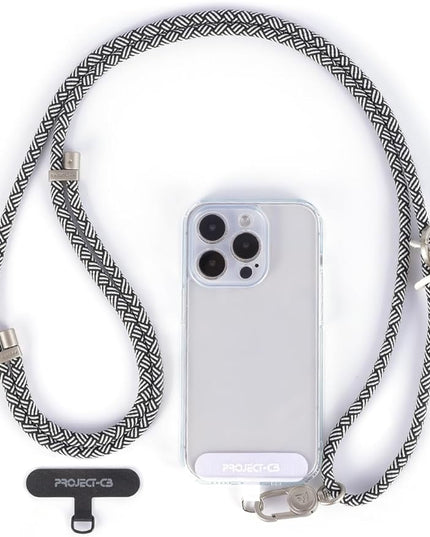 project-cb Cell Phone Lanyard 1,Phone Tether Tab 2,Crossbody Strap,Lanyards for Around the Neck,Adjustable Strap 80-160cm (White-Black-S)