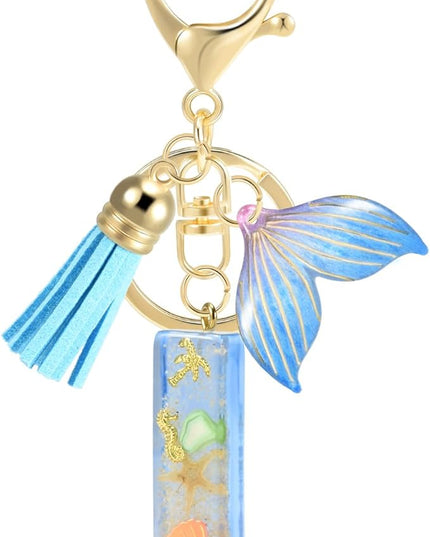 Initial letter Keychains for Women, Ocean Series Avowing Protect Earth Environment, Tassel Cute Car Keychain Initial Key Chain Keyring for Bookbag Handbag Backpack Charm Key Ring Unisex (Letter I)