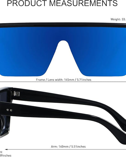 LYZOIT Square Oversized Sunglasses for Women Men Big Flat Top Fashion Shield Large UV Protection Rimless Shades