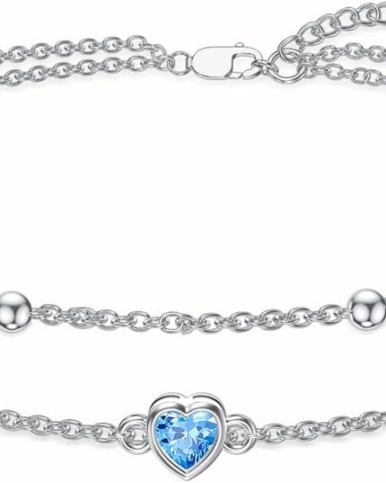 Dorunmo 925 Sterling Silver Heart Birthstone Anklet Bracelets for Women Best Mother's Day Birthday Jewelry for Wife Girlfriend Mom Daughter Her