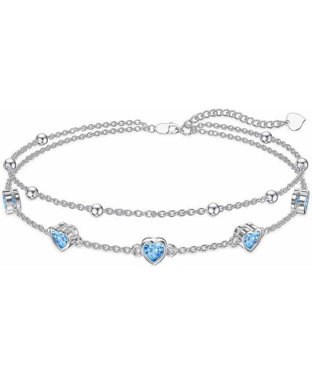 Dorunmo 925 Sterling Silver Heart Birthstone Anklet Bracelets for Women Best Mother's Day Birthday Jewelry for Wife Girlfriend Mom Daughter Her