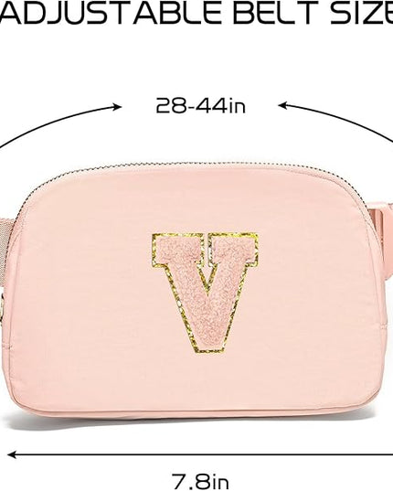 Gitus Gifts for 8 9 10 11 12 Year Old Girls Belt Bag Fanny Pack Crossbody Bags with Initial Letter Patch Cute Stuff Birthday Gifts for Teen Girls Women Personalized Trend Stuff (Coral Pink-V)