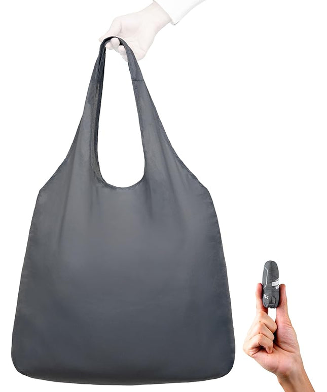 Nanobag Ultralight Heavy Duty Foldable Tote for Women & Men, Reusable Grocery & Travel Bag, Packable Collapsible Compact Market Essential (XL Gray)