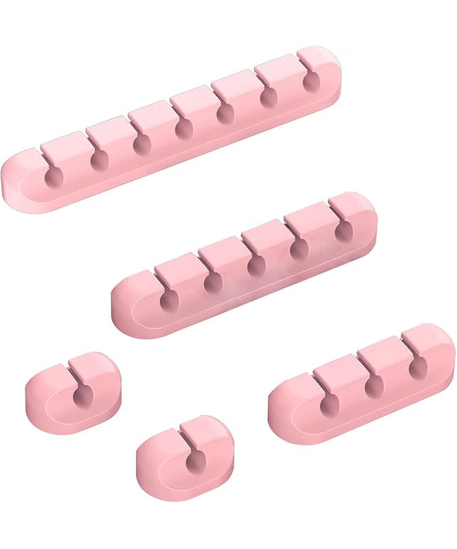 Cord Holder Cable Organizer Clips – Self Adhesive Cord Organizer for Desk, Car, Nightstands, Office, Pink Silicone Cord Keeper Cable Clips Wire Holders for Charger Cords (7-5-3-1-1 Slots)