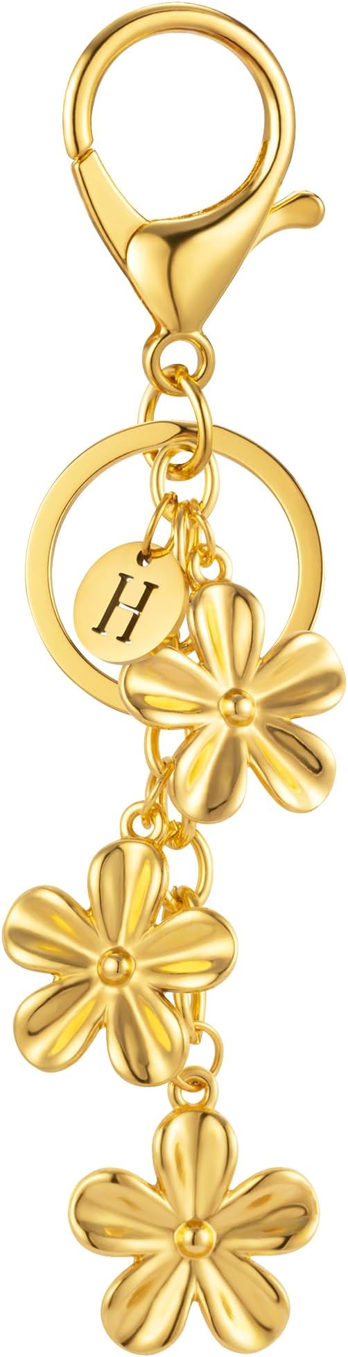 XGALBLA Gold/Silver Initial Keychain Flower Charms for Key Cute Letter Keyring for Purse Handbag Backpack