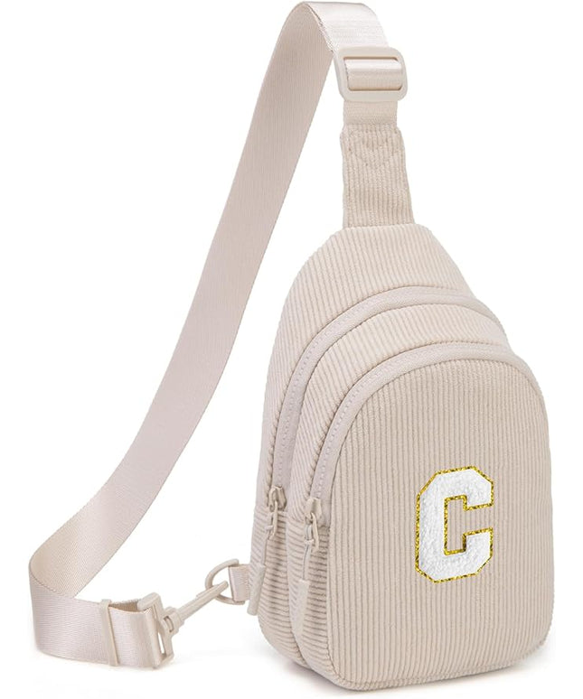 Viverte Small Corduroy Sling Bag Initial Crossbody Bag Fanny Pack for Girls Personalized Birthday Gifts for Teen Girls Gifts