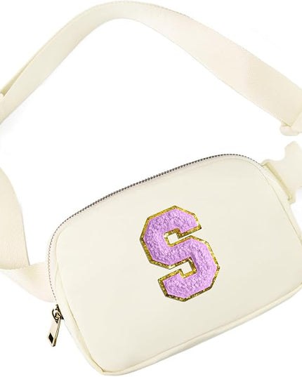 Gitus Gifts for 8 9 10 11 12 Year Old Girls Belt Bag Fanny Pack Crossbody Bags with Initial Letter Patch Cute Stuff Birthday Gifts for Teen Girls Women Personalized Trend Stuff (Ivory-S)