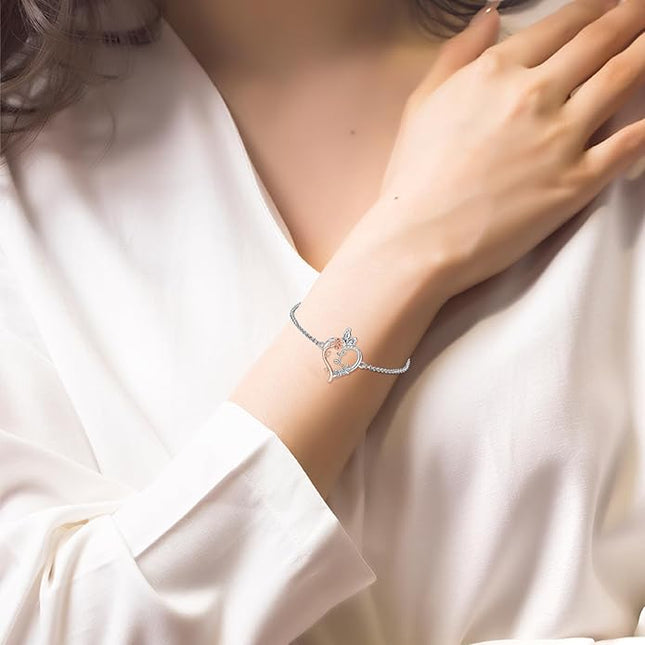 TOUPOP Gifts for Women Rose Heart Initial Bracelet 925 Sterling Silver Butterfly Letter Link Bracelet Love Jewelry Valentines Day Birthday Gifts for Her Wife Girlfriend Mom