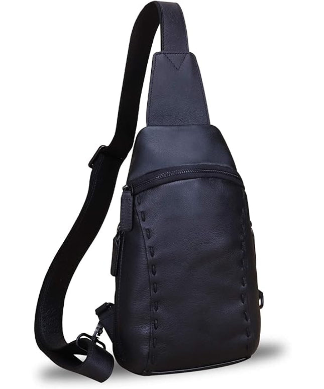 LRTO Genuine Leather Silng Bag for Women and Men Vintage Real Leather Sling Backpack Shoulder Crossbody Bag Chest Purse