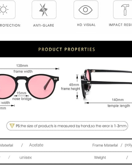 Gleyemor Vintage Polarized Sunglasses for Men Round Sunglasses UV400 Protection Retro Hand-crafted Acetate Frame