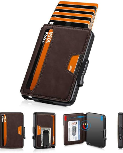 SEMORID Wallet for Men, Mens Wallet Minimalist Slim Wallet, RFID Blocking Smart Pop Up Wallet with Money Clip & ID Window, Metal Compact Wallet, Aluminum Credit Card Holder Wallet