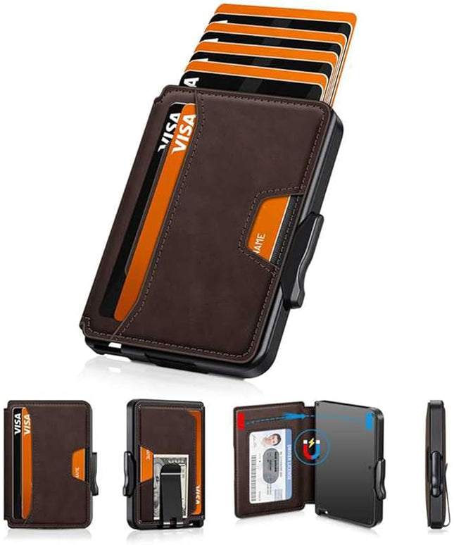 SEMORID Wallet for Men, Mens Wallet Minimalist Slim Wallet, RFID Blocking Smart Pop Up Wallet with Money Clip & ID Window, Metal Compact Wallet, Aluminum Credit Card Holder Wallet