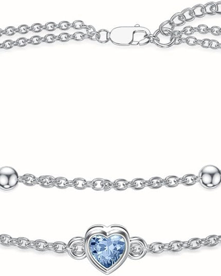 Dorunmo 925 Sterling Silver Heart Birthstone Anklet Bracelets for Women Best Mother's Day Birthday Jewelry for Wife Girlfriend Mom Daughter Her