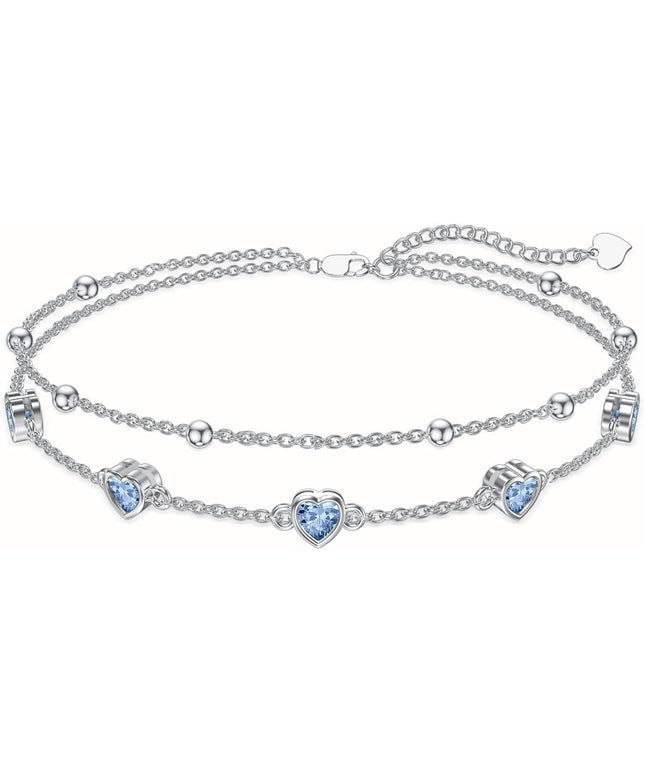 Dorunmo 925 Sterling Silver Heart Birthstone Anklet Bracelets for Women Best Mother's Day Birthday Jewelry for Wife Girlfriend Mom Daughter Her
