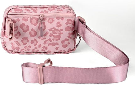 C.C Belt Bag for Women – Quilted Fanny Pack Crossbody Waist Bag with Adjustable Strap, Fashion Gift Idea (Leopard Pattern - rose)