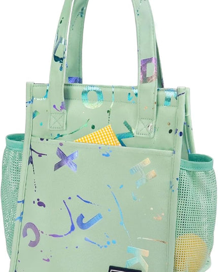 Fmeida Insulated Lunch Bag Women, 6.75L Small Lunch Bags with Multiple Pockets, Reusable Thermal Cooler Tote for Work, Office, Picnic, Travel | Hook and Loop Closure, Colorful Letters