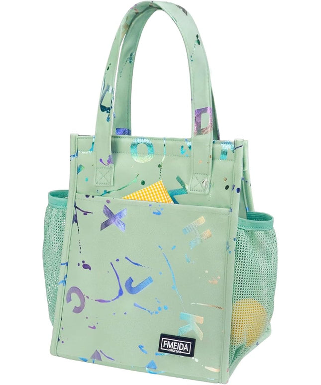 Fmeida Insulated Lunch Bag Women, 6.75L Small Lunch Bags with Multiple Pockets, Reusable Thermal Cooler Tote for Work, Office, Picnic, Travel | Hook and Loop Closure, Colorful Letters