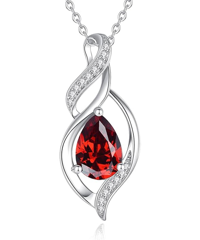 FANCIME Birthstone Necklace for Women Teardrop Necklace S925 Sterling Silver Infinity Love Birthday Gifts for Mom Women Girls, 16"+2" Inches