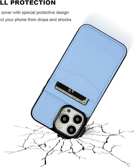 KIHUWEY Compatible with iPhone 13 Pro Max Case Wallet with Credit Card Holder, Premium Leather Magnetic Clasp Kickstand Heavy Duty Protective Cover for iPhone 13 Pro Max 6.7 Inch (Lichee Light Blue)