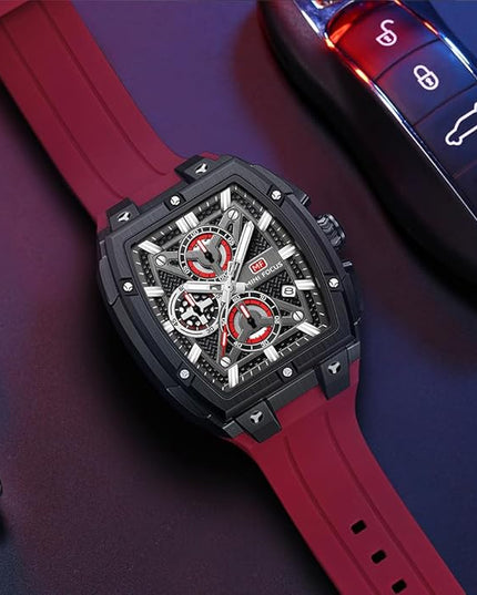 MF MINI FOCUS Men's Watch Analog Fashion Wrist Watch, Skeleton Tonneau Watch for Men with Chronograph,Ideal for Sports Enthusiasts and Daily Wear