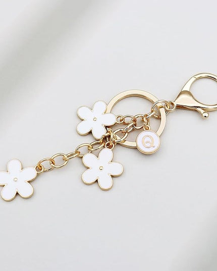 Cute Initial Letter Keyring for Women Girls Nice Flower Keychains for Handbag Backpack