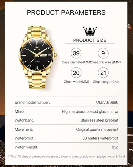 OLEVS Men's Luxury Watch Waterproof Luminous Easy Read Chronograph Watches Full Gold/White Dail/Black Face with Calendar Wristwatch