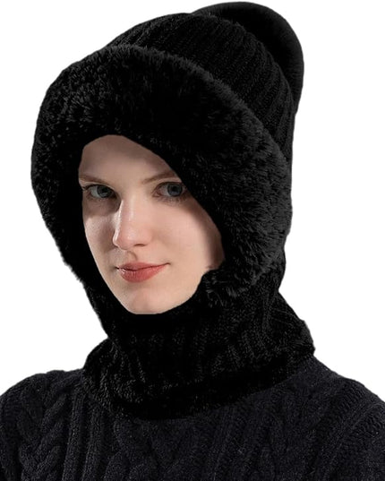 HUAMULAN Women Winter Beanie Hats One Piece Fleece Lined Knit Balaclavas Mask Set Skull Neck Circle Scarf Ski Snow Hat Pompom
