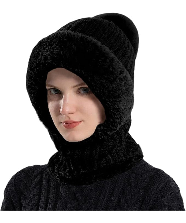 HUAMULAN Women Winter Beanie Hats One Piece Fleece Lined Knit Balaclavas Mask Set Skull Neck Circle Scarf Ski Snow Hat Pompom