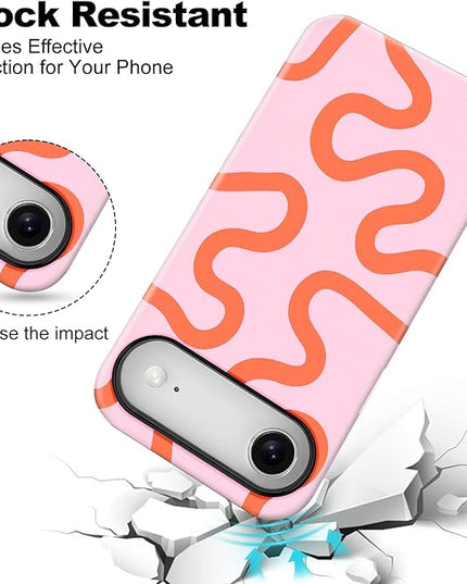 Magnetic for iPhone 17 Air Case Cute Curved Stripes Phone Case, Shockproof Slim TPU and Hard PC Protective Phone Cover Compatible with MagSafe Designed for Women Girls,Pink