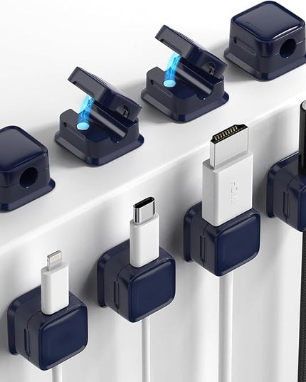 8 Pack Magnetic Cord Organizer, Easy Secure Adhesive Cable Management, Wire Holder Keeper Organizer Management, Hide Or Organize Phone USB Charger Cable for Home,Office,Car,Desk,Nightstand-Dark Blue