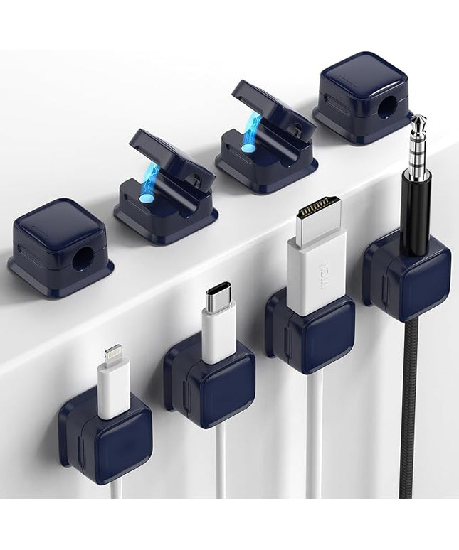 8 Pack Magnetic Cord Organizer, Easy Secure Adhesive Cable Management, Wire Holder Keeper Organizer Management, Hide Or Organize Phone USB Charger Cable for Home,Office,Car,Desk,Nightstand-Dark Blue