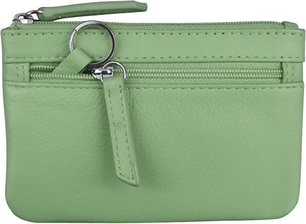 ili New York Mini Leather Coin Purse, Compact Design with Key Ring and RFID Protection for Women and Men in Vibrant Colors, Sage