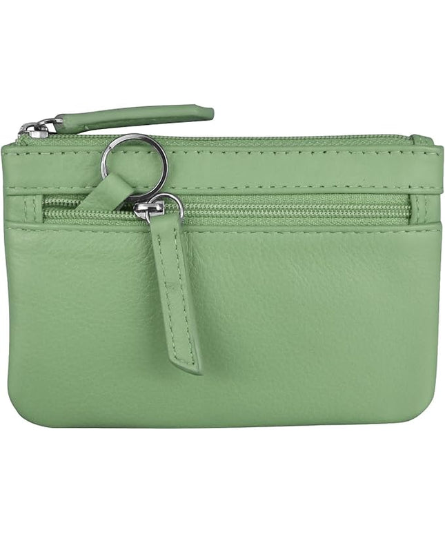 ili New York Mini Leather Coin Purse, Compact Design with Key Ring and RFID Protection for Women and Men in Vibrant Colors, Sage