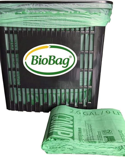 2.6 Gallon Compostable Food Scrap Bags by BioBag, 100 Count, BPI Certified, Meets ASTM D6400 Standards, Made in USA, Kitchen Counter Bin Liners