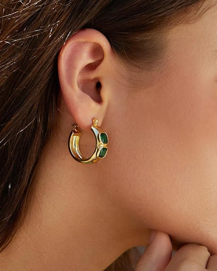 18K Gold Plated Chunky Hoop Earrings for Women Fashion Thick Gold Hoops Set Jewelry for Birthday Christmas Gifts