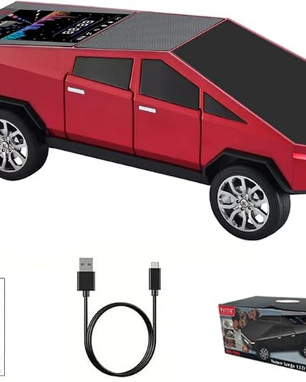Futuristic Pickup Truck Bluetooth Speaker with LED Display Screen – TWS Stereo, FM Radio, USB/TF Playback, LED Headlights, Built-in Mic, Gift for Truck Fans, Auto Style Lovers&Tech Collectors (Red)