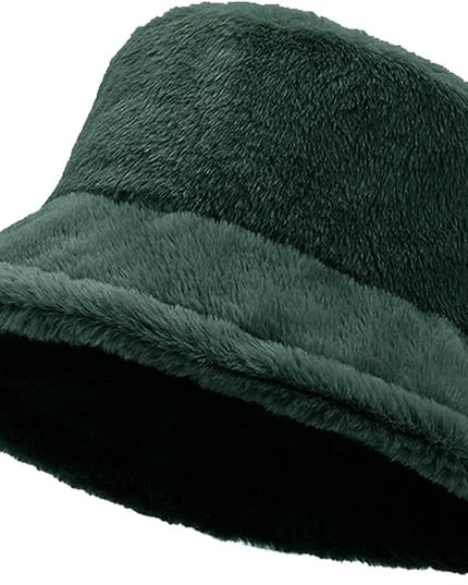 Women Plush Fluffy Bucket Hat Warm Lining Winter Faux Fur Cozy Wide Brim Winter