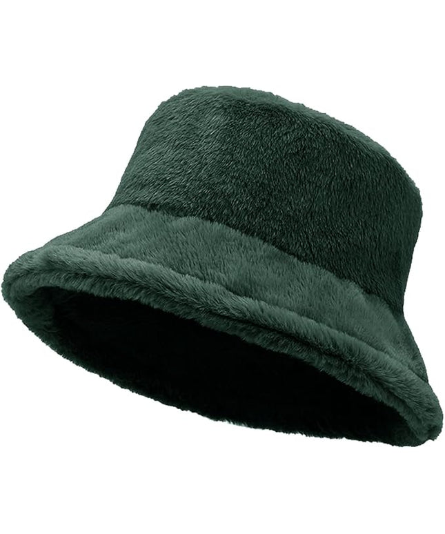 Women Plush Fluffy Bucket Hat Warm Lining Winter Faux Fur Cozy Wide Brim Winter