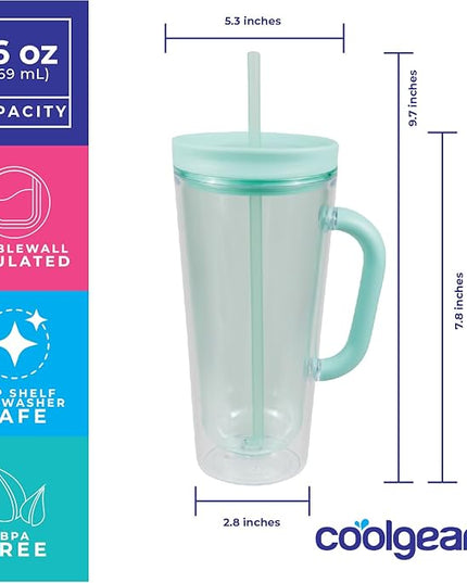 COOL GEAR 3-Pack 26 oz Spritz Tumbler with Straw and Handle | Pressure Fit Lid, Colored Re-Usable Tumbler Water Bottle with Straw and Handle - Blueberry Pack