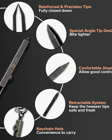 CIVIVI Precision Tweezers for Splinters, Retractable Keychain Tweezers for Men Women EDC Carry, Tac-N-Tweeze Tweezers with Leather Sheath Designed By Bob Terzuola C19062B-A