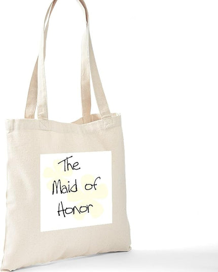 CafePress Yellow Flowers Maid of Honor Tote Bag Reusable Natural Beige Canvas Shopping Bag