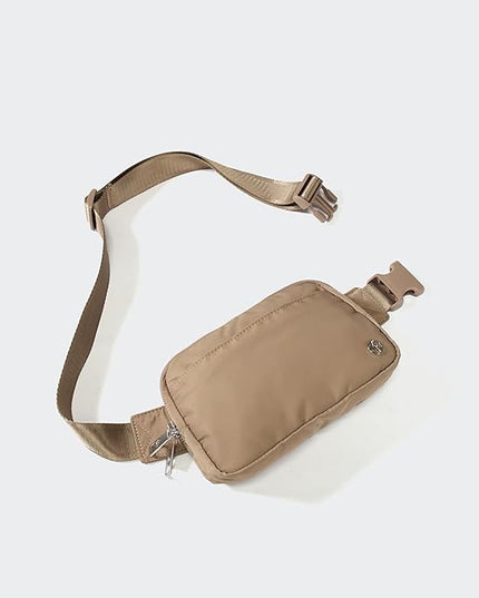Pander Everywhere Belt Bag for Women, 5 Zipper Pockets Nylon Crossbody Fanny Pack Purse (Gray Brown)