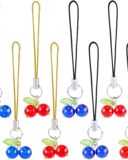 CRASPIRE 40Pcs Glass Cherry Cell Phone Charm Red Blue Fruit Ornaments Acrylic Mobile Straps Keychain Car Key Hanging Wallet Pendants Decor Accessories Gift Women Decoration