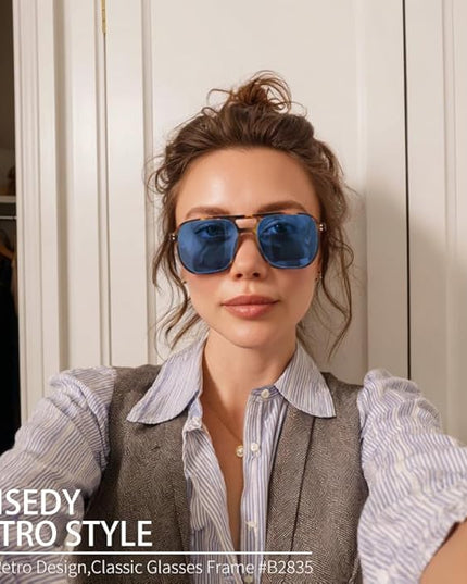 FEISEDY Retro Square Aviator Sunglasses Women Men 70s Vintage Trendy Plastic Frame Sun Glasses B2835