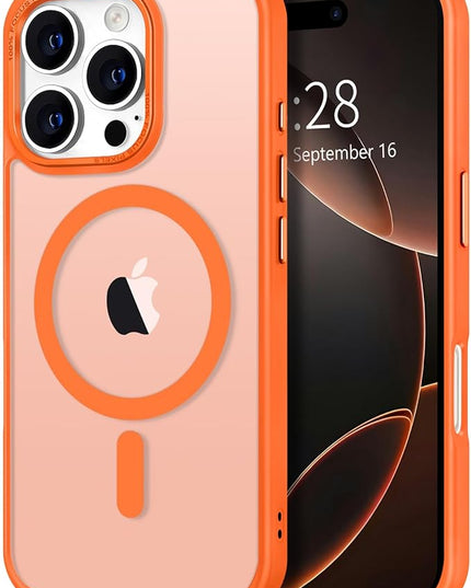Hython Case for iPhone 16 Pro Max Case Magnetic Translucent Matte Phone Cases 6.9" [Compatible with MagSafe] Thin Slim Fit Shockproof Bumper Hard Protective Cover for Women Men Girls, Frosted Orange