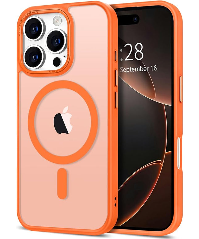 Hython Case for iPhone 16 Pro Max Case Magnetic Translucent Matte Phone Cases 6.9" [Compatible with MagSafe] Thin Slim Fit Shockproof Bumper Hard Protective Cover for Women Men Girls, Frosted Orange