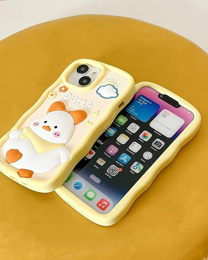 Case Compatible with iPhone 13,Cute 3D Kawaii Funny Scarf Duck Cartoon Cover with Keychain Soft Silicone Gel Drop Protector Women Girls