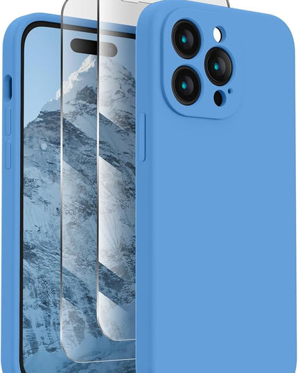 FireNova Designed for iPhone 14 Pro Max Case, Silicone Upgraded [Camera Protection] Case with [2 Screen Protectors], Soft Anti-Scratch Microfiber Lining Inside, 6.7 inch, Blue