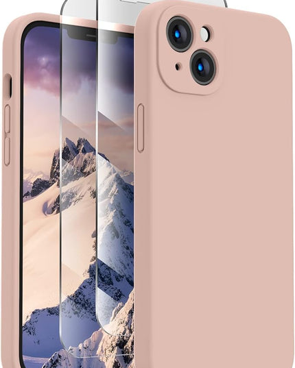 FireNova Designed for iPhone 13 Case, Silicone Upgraded [Camera Protection] Phone Case with [2 Screen Protectors], Soft Anti-Scratch Microfiber Lining Inside, 6.1 inch, Pinksand